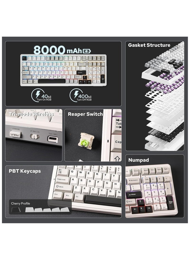 AULA F99 Wireless Mechanical Gaming Keyboard, Gasket Mount, Hot Swappable, Reaper Linear Switch, Bluetooth / 2.4G / USB-C, 8000mAh Battery - Image 2