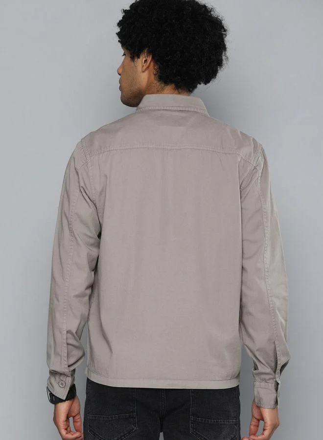 ذا انديان كراج كو Men Slim Fit Solid Full Sleeves Cutaway Collar Casual Over Shirt