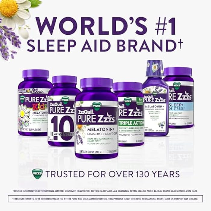 ZzzQuil ز ز ز كويل بيور ز ز ز متقدمة جوميز الميلاتونين، ميلاتونين 10 ملغ، مساعد نوم، مع البابونج والخزامى، جوميز نوم الميلاتونين، مساعدات النوم للبالغين، بنكهة التوت، 100 جوميز نوم - Image 5