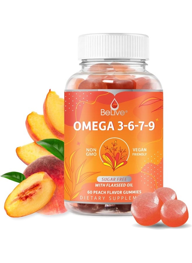 BeLive Organic Omega 3 Gummies With Omegas 6, 7, 9, Dha & Epa From Flaxseed Oil And Sea Buckthorn Fruit Oil - Sugar-Free, Supports Brain, Heart, Eye & Immune System, Supplements For Kids & Adults (60 Ct)  - Image 1