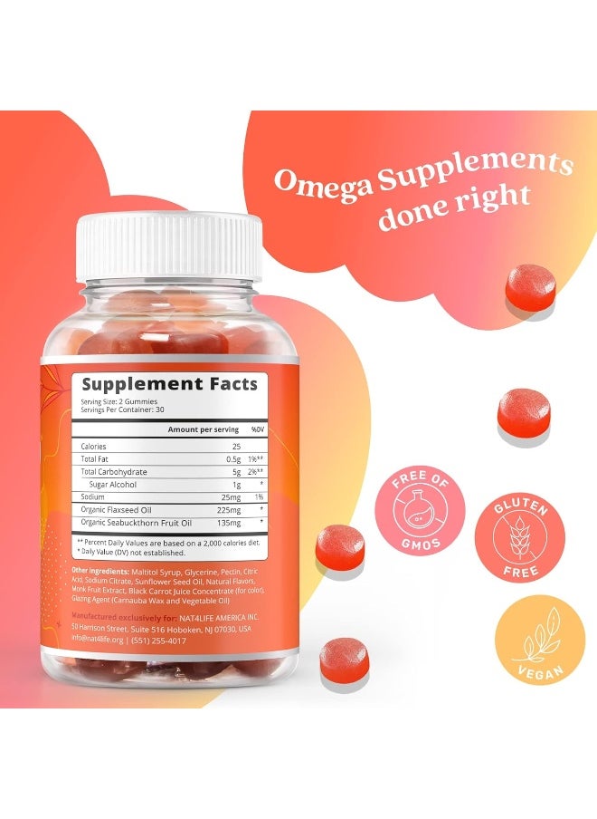 BeLive Organic Omega 3 Gummies With Omegas 6, 7, 9, Dha & Epa From Flaxseed Oil And Sea Buckthorn Fruit Oil - Sugar-Free, Supports Brain, Heart, Eye & Immune System, Supplements For Kids & Adults (60 Ct)  - Image 2