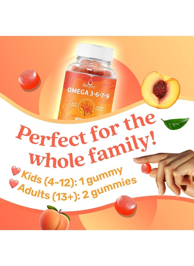 BeLive Organic Omega 3 Gummies With Omegas 6, 7, 9, Dha & Epa From Flaxseed Oil And Sea Buckthorn Fruit Oil - Sugar-Free, Supports Brain, Heart, Eye & Immune System, Supplements For Kids & Adults (60 Ct)  - Image 3
