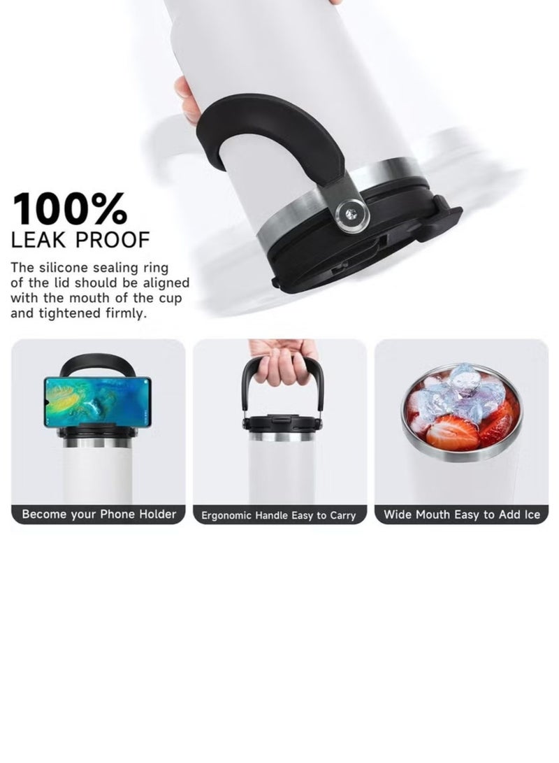 Tyeso 30oz Tumbler with Handle and Straw Lid, Insulated Stainless Steel Double Walled Vacuum Water Bottle for Office, Home, Sport or Car, Travel Mug (White) - Image 2