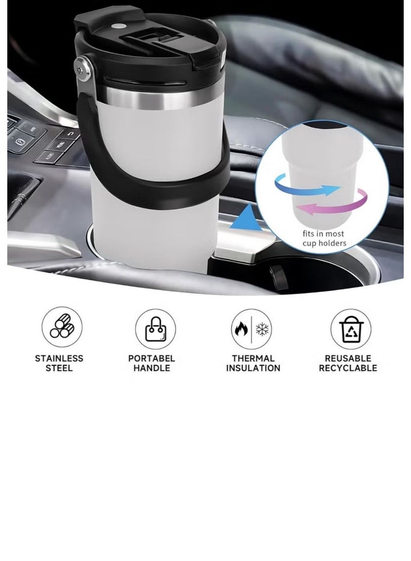 Tyeso 30oz Tumbler with Handle and Straw Lid, Insulated Stainless Steel Double Walled Vacuum Water Bottle for Office, Home, Sport or Car, Travel Mug (White) - Image 3