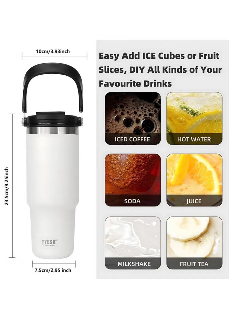Tyeso 30oz Tumbler with Handle and Straw Lid, Insulated Stainless Steel Double Walled Vacuum Water Bottle for Office, Home, Sport or Car, Travel Mug (White) - Image 4