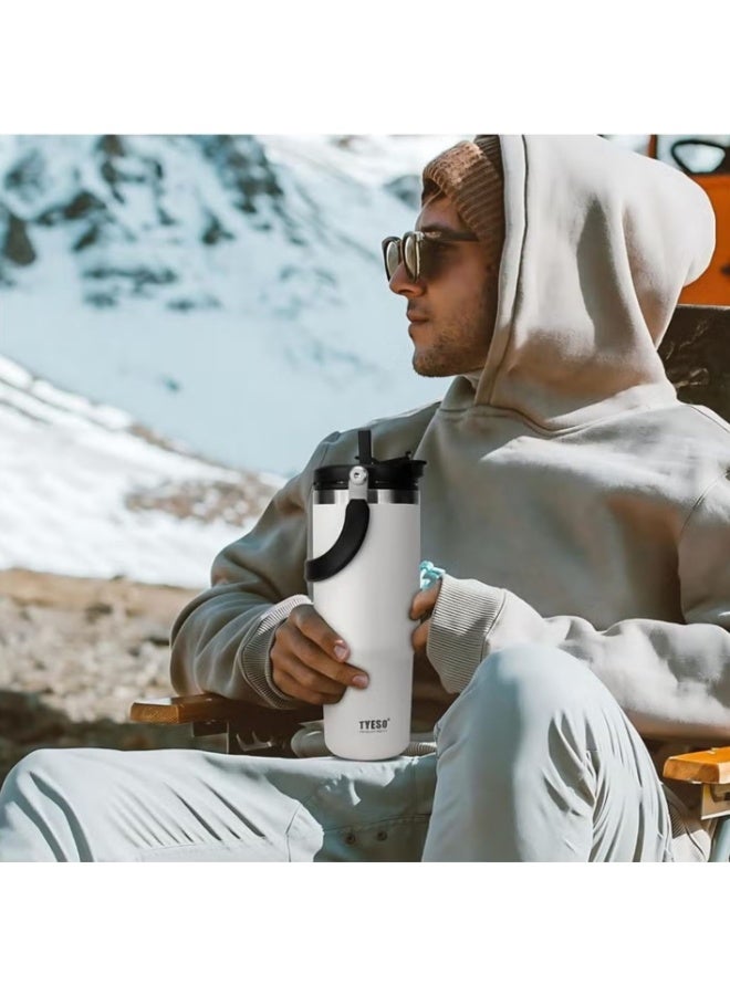 Tyeso 30oz Tumbler with Handle and Straw Lid, Insulated Stainless Steel Double Walled Vacuum Water Bottle for Office, Home, Sport or Car, Travel Mug (White) - Image 5