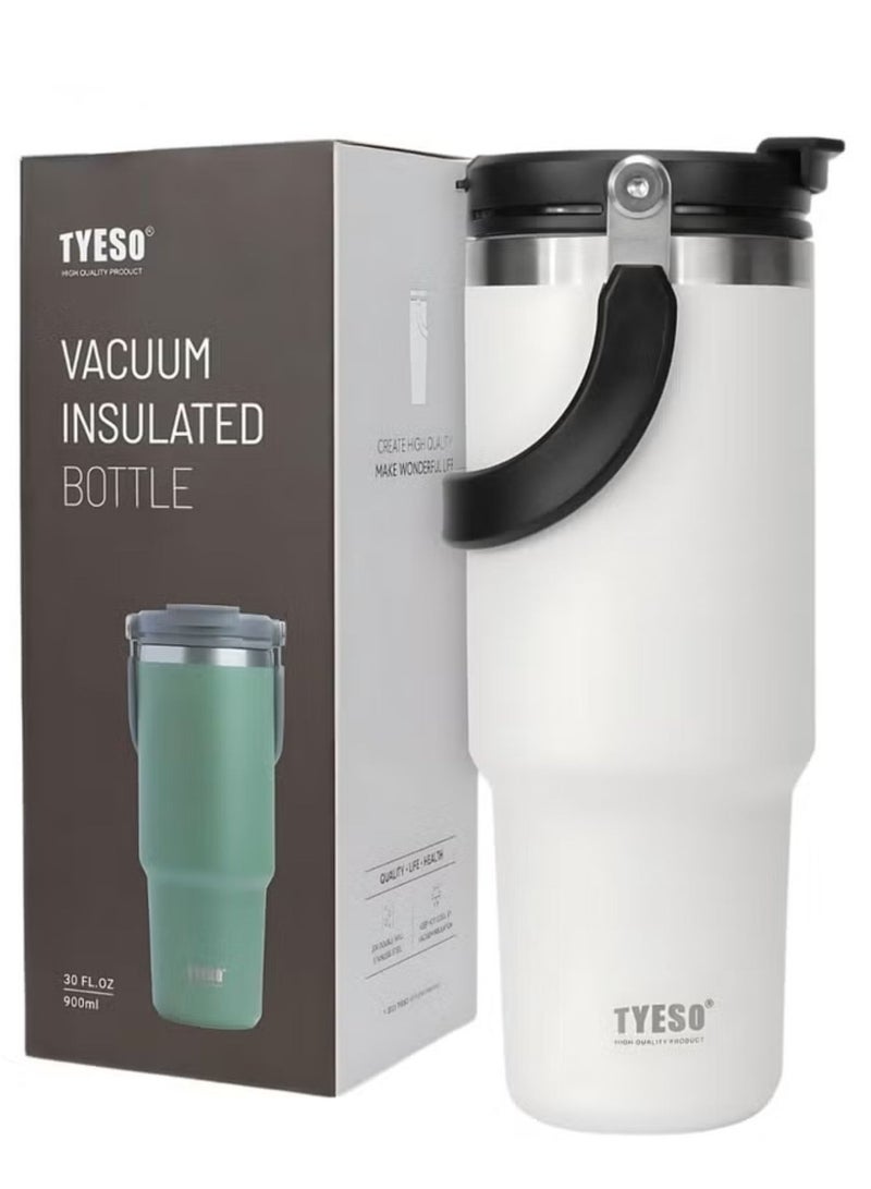 Tyeso 30oz Tumbler with Handle and Straw Lid, Insulated Stainless Steel Double Walled Vacuum Water Bottle for Office, Home, Sport or Car, Travel Mug (White) - Image 1