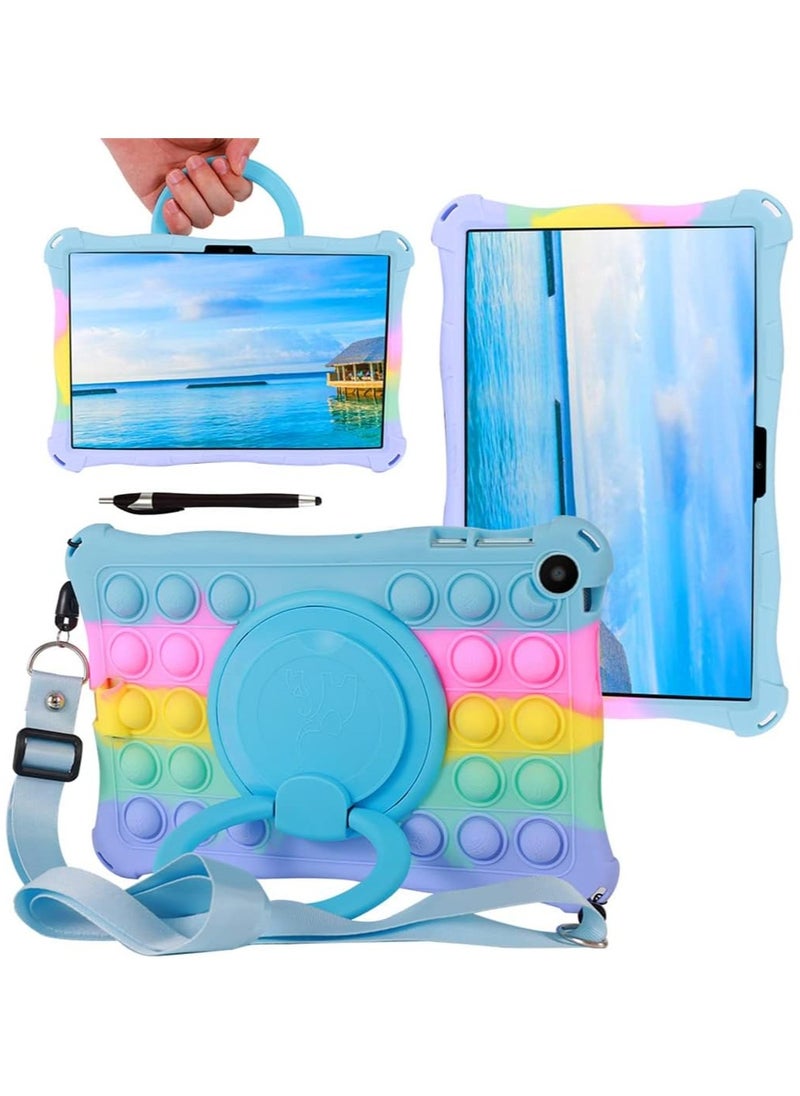 General Case Compatible with Huawei Matepad SE 10.4 inch 2023 Kids Soft Silicon 360 Rotating Ring Stand Cover with Should Strap and Pen 