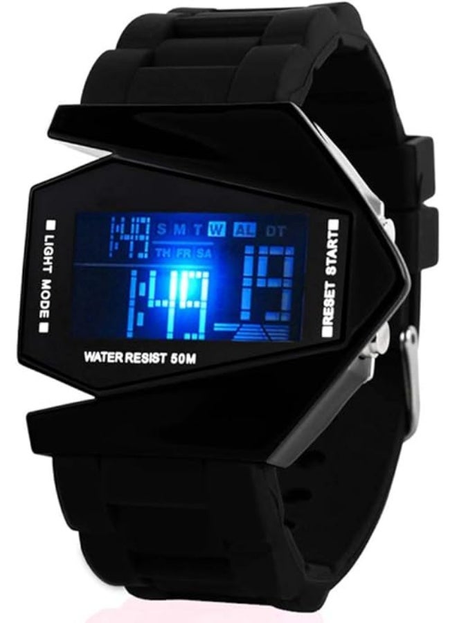 سكمي ساعة يد رياضية أنيقة للجنسين ذات شاشة رقمية أنيقة بنمط طائرة مقاومة للماء بحزام سيليكون رياضي خارجي LED - Image 1