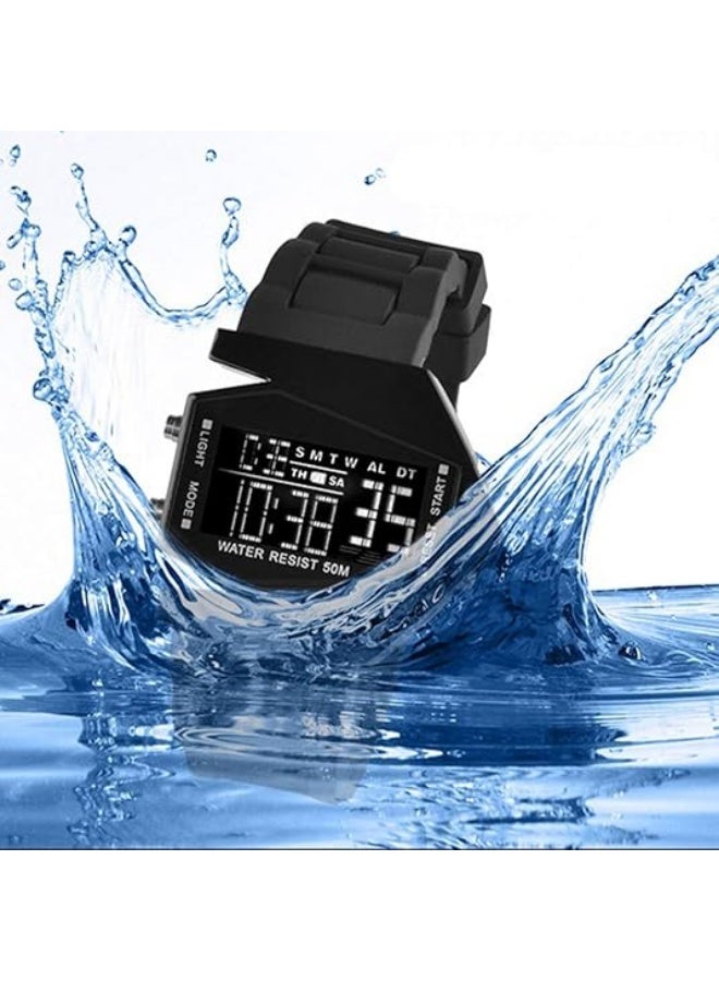 سكمي ساعة يد رياضية أنيقة للجنسين ذات شاشة رقمية أنيقة بنمط طائرة مقاومة للماء بحزام سيليكون رياضي خارجي LED - Image 2