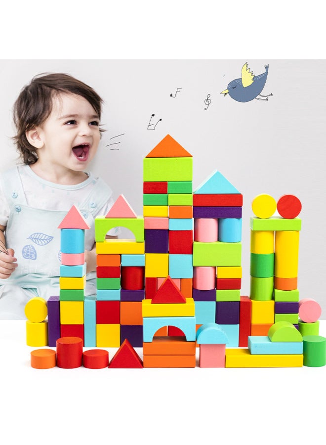 Children's Solid Wood Building Blocks Assembled Toys Puzzle Large Wood Particles Baby 1-2 Year Old Boy Early Childhood Education Girl Baby-Color:Color 100 Cube Building Blocks (bag) - Image 3