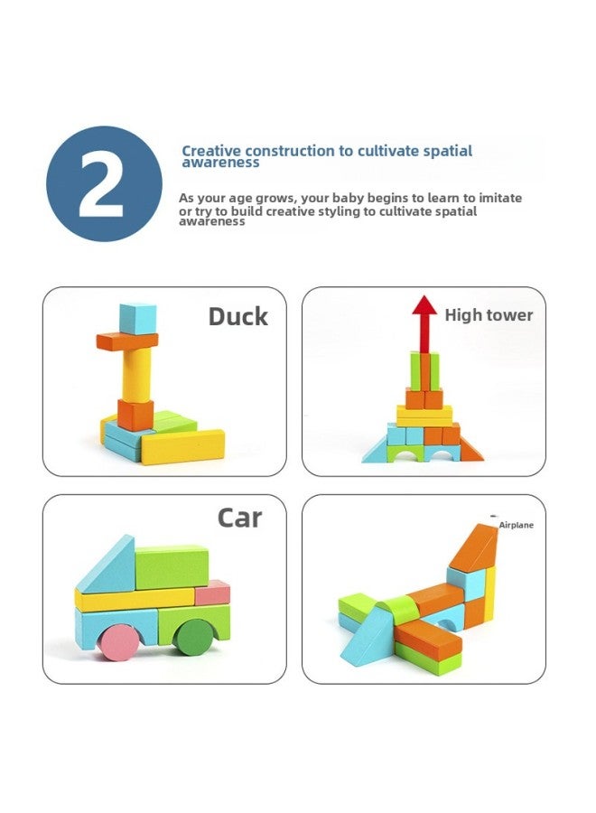 Children's Solid Wood Building Blocks Assembled Toys Puzzle Large Wood Particles Baby 1-2 Year Old Boy Early Childhood Education Girl Baby-Color:Color 100 Cube Building Blocks (bag) - Image 4