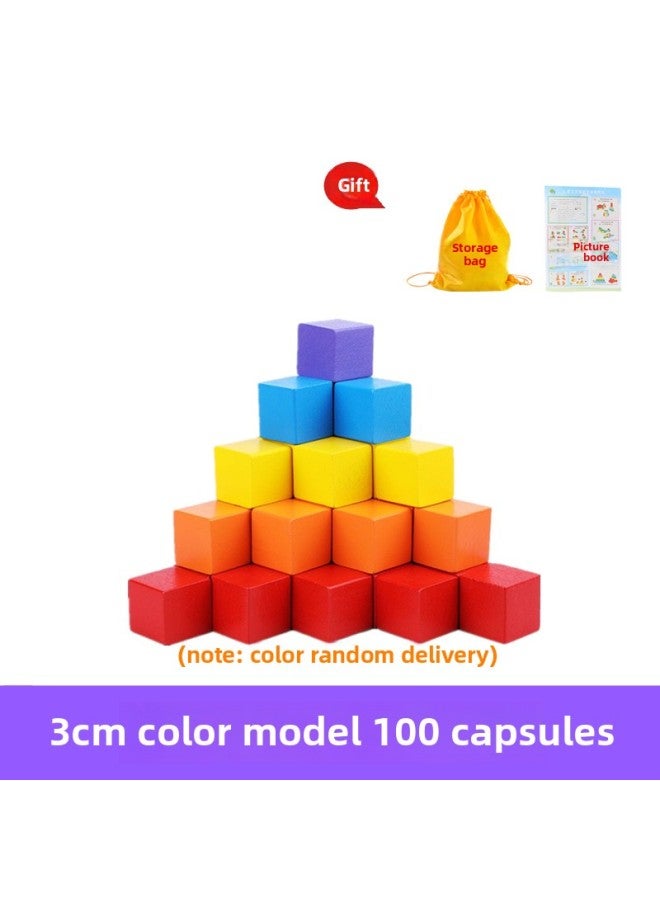Children's Solid Wood Building Blocks Assembled Toys Puzzle Large Wood Particles Baby 1-2 Year Old Boy Early Childhood Education Girl Baby-Color:Color 100 Cube Building Blocks (bag) - Image 1