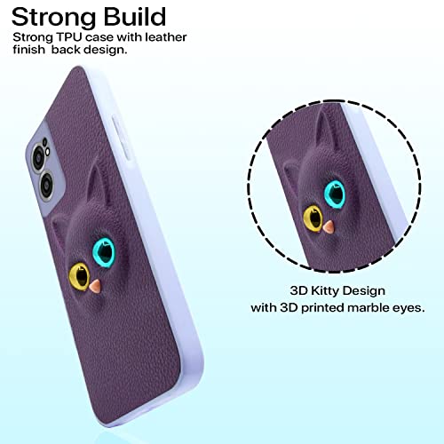Pikkme Back Cover for Oneplus Nord Ce 2 5G Cute Cat Design Soft TPU Leather Style Bumper Case for Girls (Purple) - Image 2