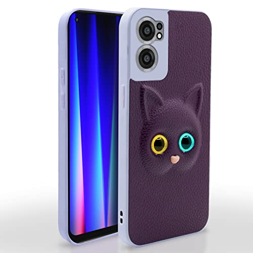 Pikkme Back Cover for Oneplus Nord Ce 2 5G Cute Cat Design Soft TPU Leather Style Bumper Case for Girls (Purple) - Image 1