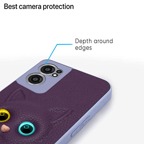 Pikkme Back Cover for Oneplus Nord Ce 2 5G Cute Cat Design Soft TPU Leather Style Bumper Case for Girls (Purple) - Image 5