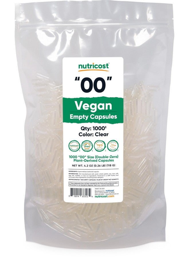 Nutricost Empty Capsules Size 00 Vegan - 1,000 Clear Empty Plant-Based Capsules - Kosher Certified, Halal Certified, Non-GMO, Soy Free, Gluten Free, Vegetarian - Image 1