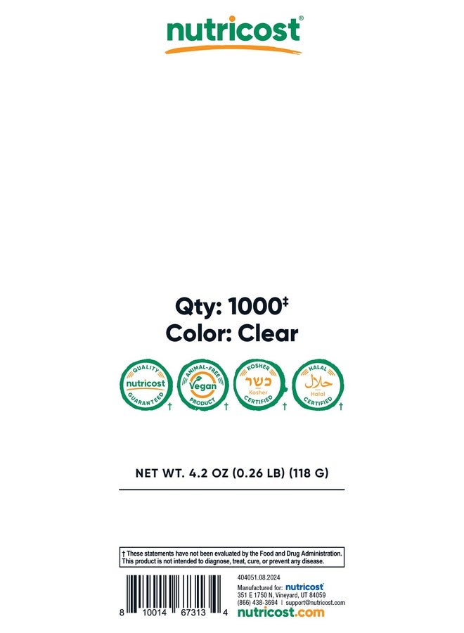 Nutricost Empty Capsules Size 00 Vegan - 1,000 Clear Empty Plant-Based Capsules - Kosher Certified, Halal Certified, Non-GMO, Soy Free, Gluten Free, Vegetarian - Image 3