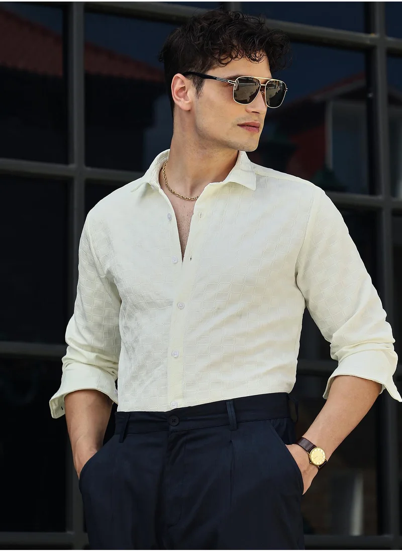 كامبوس سوترا Men's Cream White Cubic-Tactile Shirt