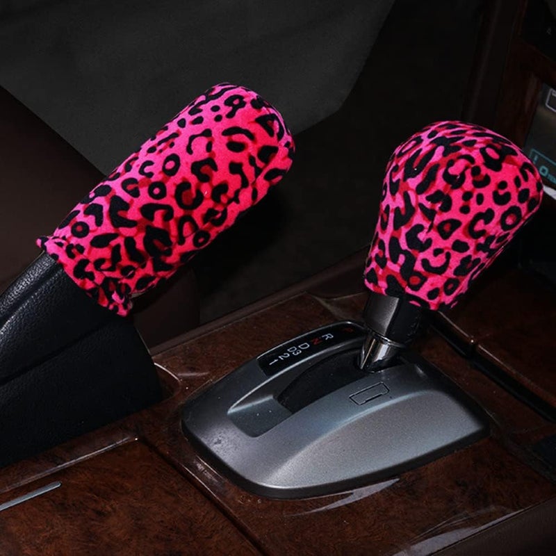 cheekyglo 2pcs Hndrke Cover + Shift Kno Cover, Leoprd Print Design Hndrke Cover Non-Slip and Swet-sorent Shift Kno Cover for SUV Off-Rod Vehicle Commercil Vehicle Gold-Gold - Image 5