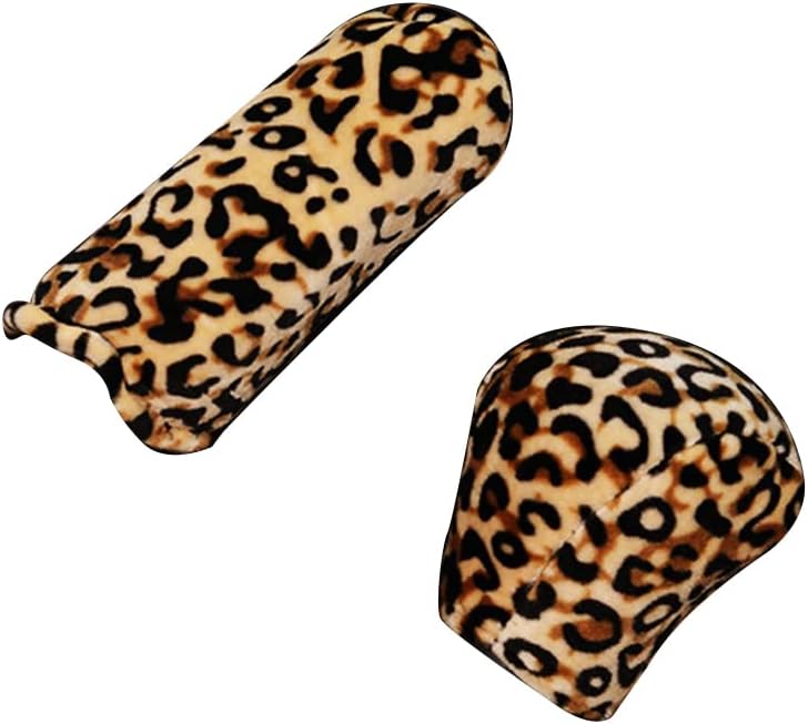 cheekyglo 2pcs Hndrke Cover + Shift Kno Cover, Leoprd Print Design Hndrke Cover Non-Slip and Swet-sorent Shift Kno Cover for SUV Off-Rod Vehicle Commercil Vehicle Gold-Gold - Image 1