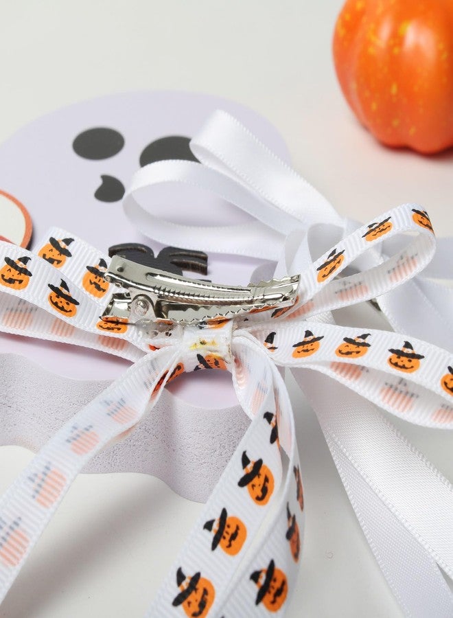 Cuizhiyu 6 PCS Bow Hair Clip Halloween Hair Clips for Girls Pumpkin Spider Candy Cute Long Tail Thin Hair Bow Clip Halloween Hair Accessories - Image 5