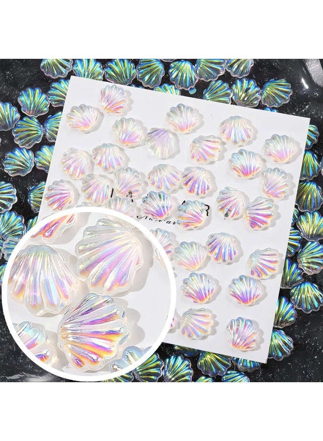 Quezadyl 100PCS Summer Ocean Seashell Nails Charms 3D Resin Shell Nail Art Resin Rhinestones for Acrylic Nails Aurora Seashells Nail Gems Nail Jewelry for Women Summer DIY Nail Art Decoration Accessories - Image 3
