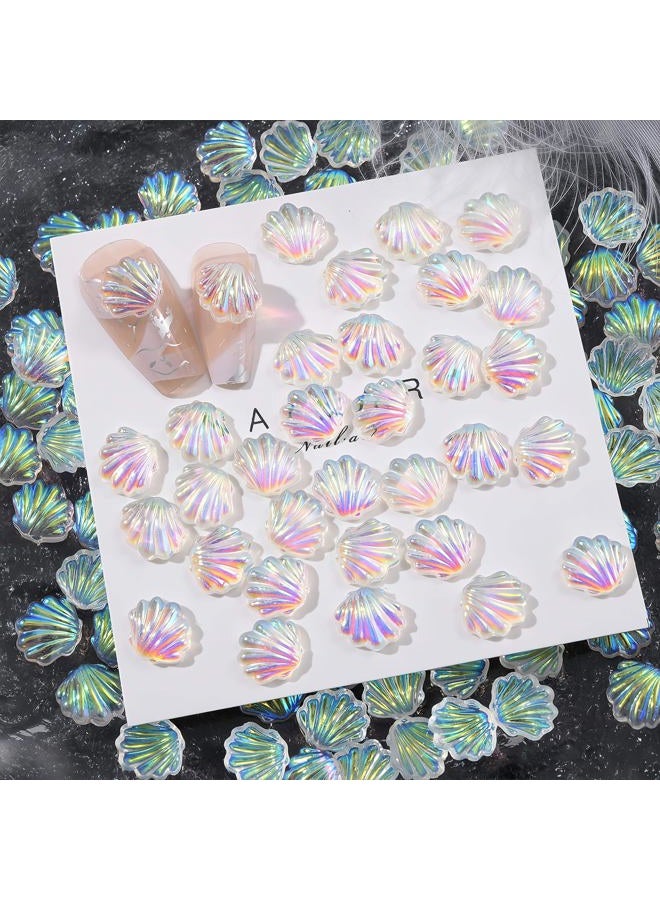 Quezadyl 100PCS Summer Ocean Seashell Nails Charms 3D Resin Shell Nail Art Resin Rhinestones for Acrylic Nails Aurora Seashells Nail Gems Nail Jewelry for Women Summer DIY Nail Art Decoration Accessories - Image 2
