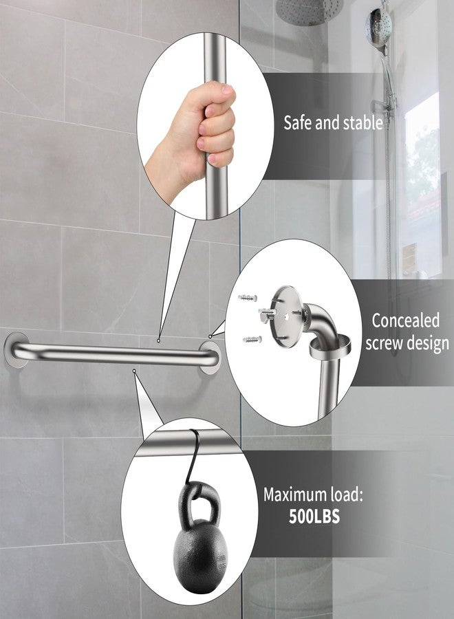 ZUEXT 2 Pack 24 Inch Satin Brush Nickel Shower Grab Bar - 1.5" Diameter,ZUEXT Stainless Steel Bathroom Grab Bar, Bath Balance Bar,Safety Hand Rail Support, Handicap Injury Elderly Senior Assist Bath Handle - Image 3