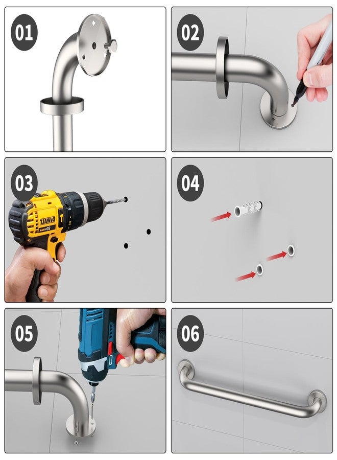 ZUEXT 2 Pack 24 Inch Satin Brush Nickel Shower Grab Bar - 1.5" Diameter,ZUEXT Stainless Steel Bathroom Grab Bar, Bath Balance Bar,Safety Hand Rail Support, Handicap Injury Elderly Senior Assist Bath Handle - Image 5