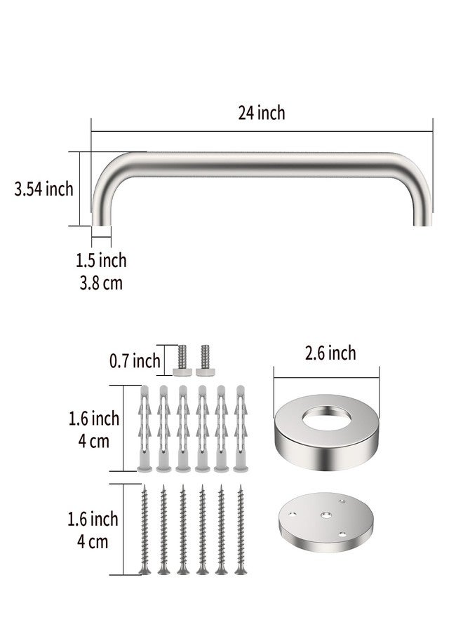ZUEXT 2 Pack 24 Inch Satin Brush Nickel Shower Grab Bar - 1.5" Diameter,ZUEXT Stainless Steel Bathroom Grab Bar, Bath Balance Bar,Safety Hand Rail Support, Handicap Injury Elderly Senior Assist Bath Handle - Image 2