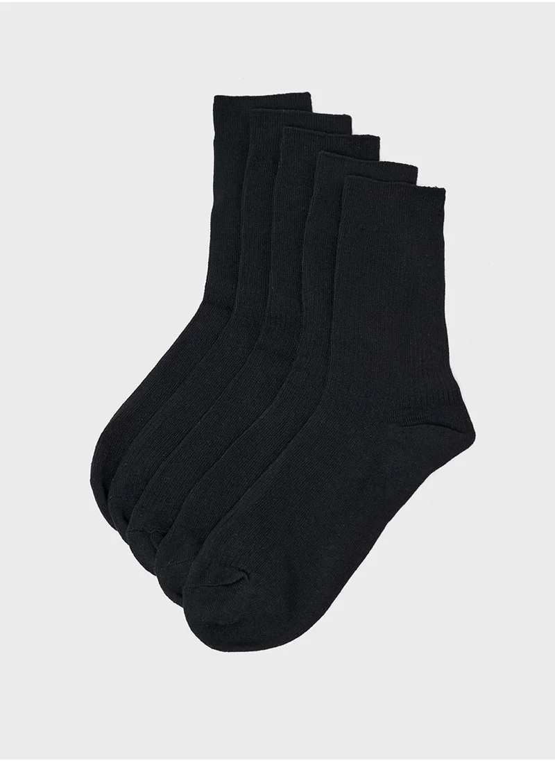 Seventy Five Basics Pack Of 5 Crew Length Socks