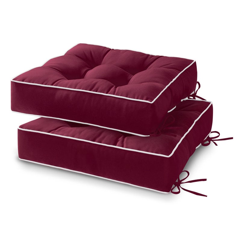 HARBOREST Outdoor Chair Cushions Set of 2 Tufted Patio Chair Cushions with Ties Square Corner Outdoor Cushions for Patio Furniture Lawn Chairs Wicker Chairs 19 x 19 x 5 Burgundy - Image 2