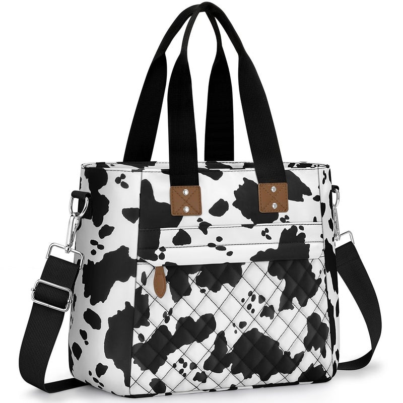 Capolo Insulated Lunch Box for School - Large Thermal Lunch Bag Women with Removable Shoulder Strap, Reusable Lunch Cooler Tote Bags Purse for Adults Work, Picnic, Hiking, Beach, Travel, LargeCowprint - Image 1