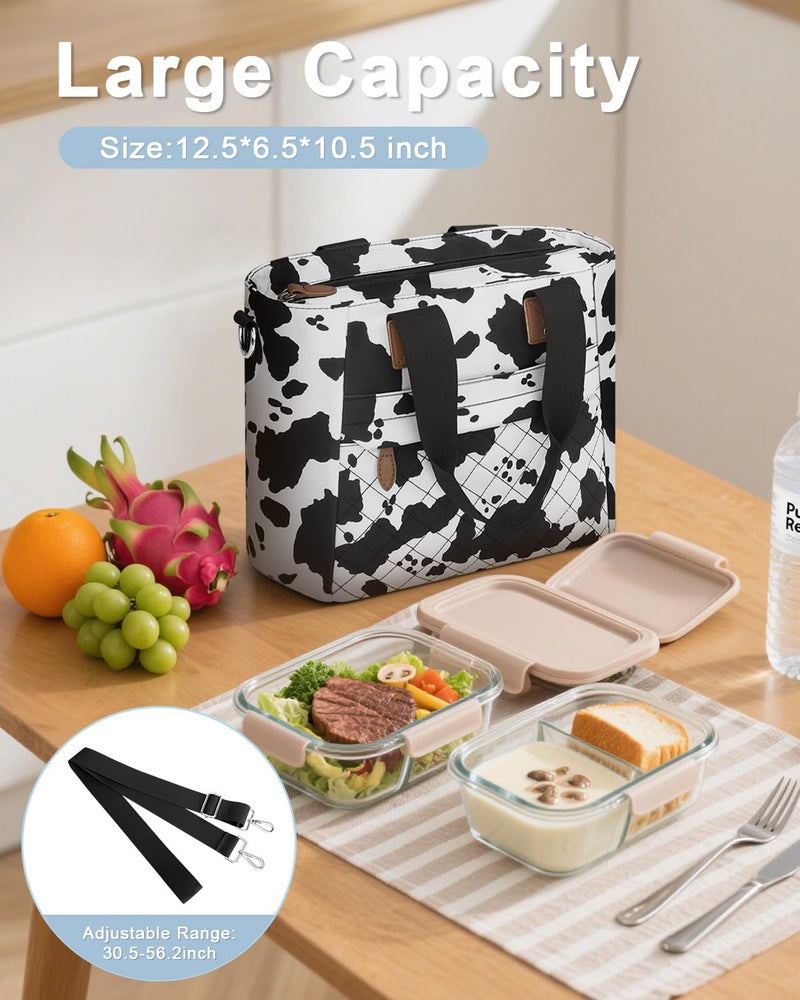 Capolo Insulated Lunch Box for School - Large Thermal Lunch Bag Women with Removable Shoulder Strap, Reusable Lunch Cooler Tote Bags Purse for Adults Work, Picnic, Hiking, Beach, Travel, LargeCowprint - Image 5