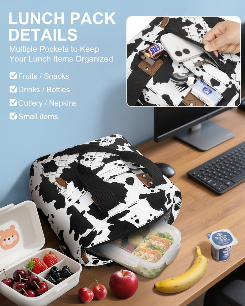 Capolo Insulated Lunch Box for School - Large Thermal Lunch Bag Women with Removable Shoulder Strap, Reusable Lunch Cooler Tote Bags Purse for Adults Work, Picnic, Hiking, Beach, Travel, LargeCowprint - Image 4