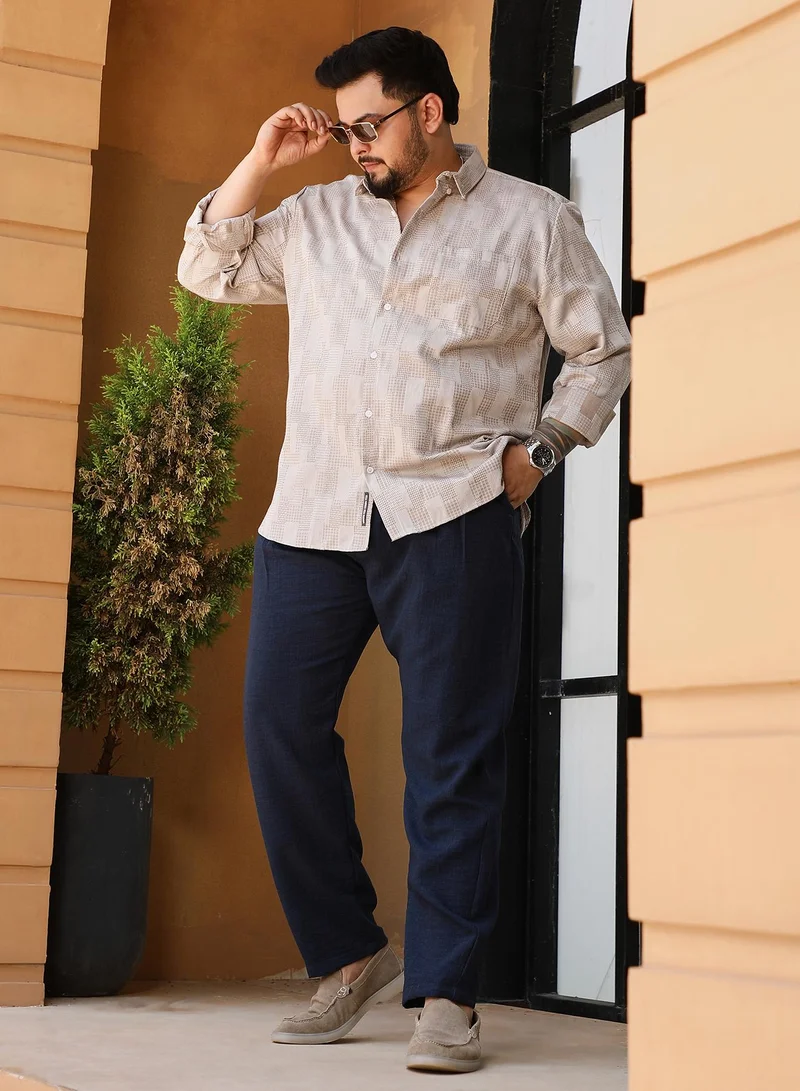 Instafab Plus Instafab Plus Men's Ecru Beige Axisline Utility-Relaxed Shirt For Casual Wear | Spread Collar | Long Cuffed Sleeves | Button Closure | Plus Size Shirt Crafted With Comfort Fit For Everyday Wear