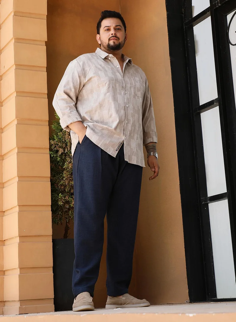 Instafab Plus Instafab Plus Men's Ecru Beige Axisline Utility-Relaxed Shirt For Casual Wear | Spread Collar | Long Cuffed Sleeves | Button Closure | Plus Size Shirt Crafted With Comfort Fit For Everyday Wear