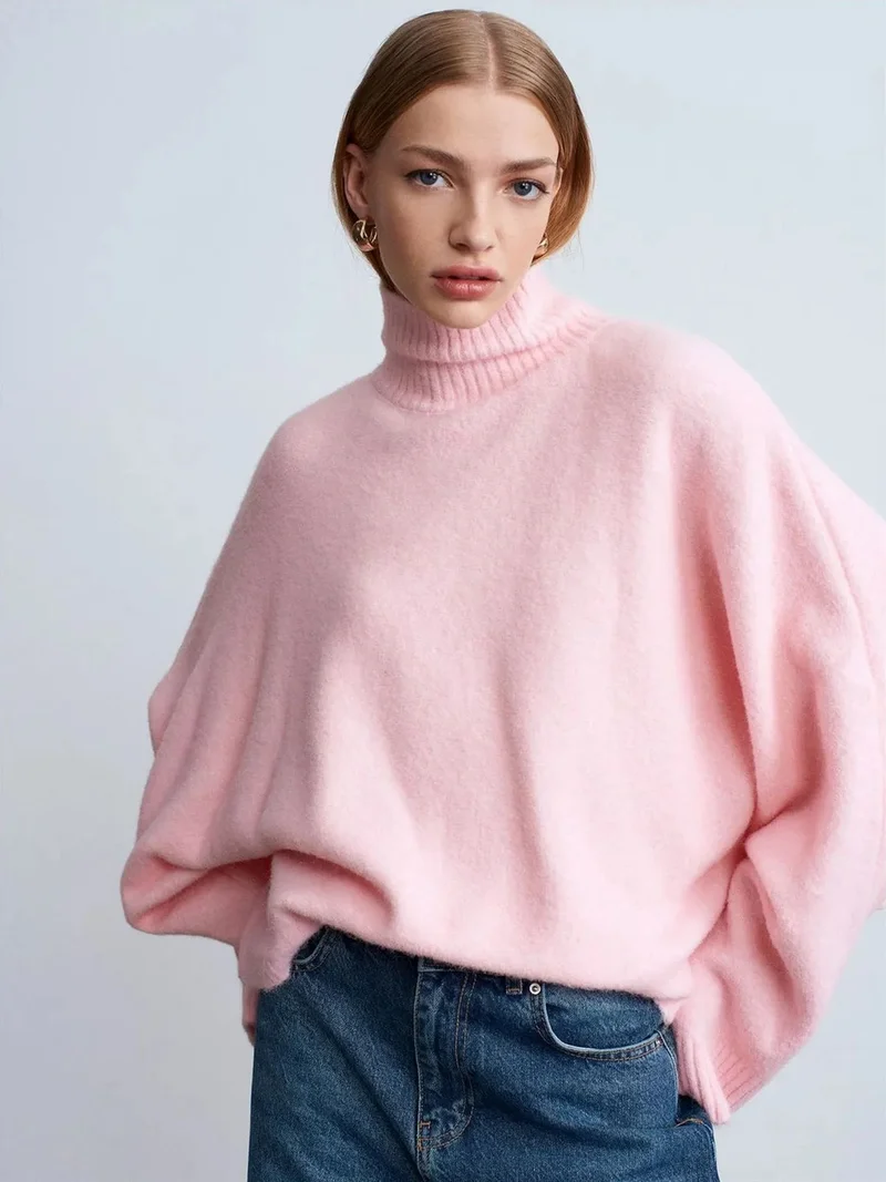 ديلفين DILVIN Oversized Ribbed Turtleneck Sweater