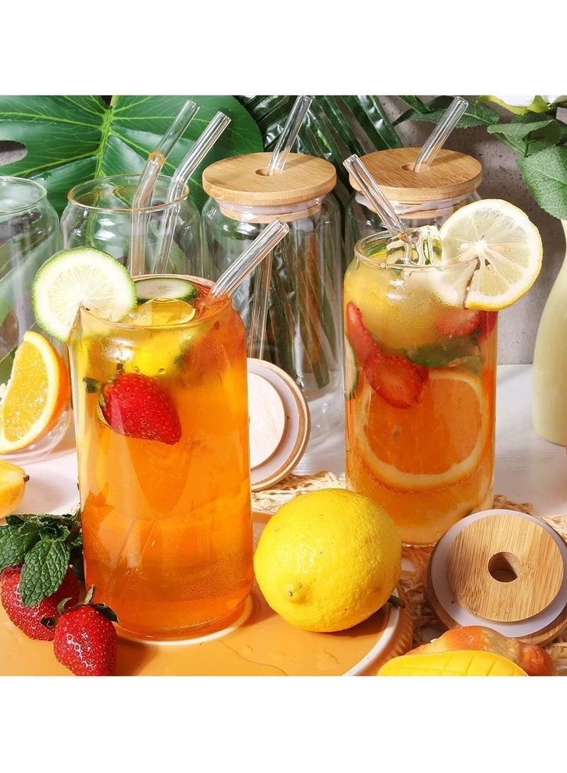 ليدين كوبان للشرب مع غطاء من الخيزران وماصة زجاجية، سعة 16 أونصة، على شكل علبة، مناسب للعصائر والشاي والمشروبات الغازية والقهوة المثلجة. - Image 3