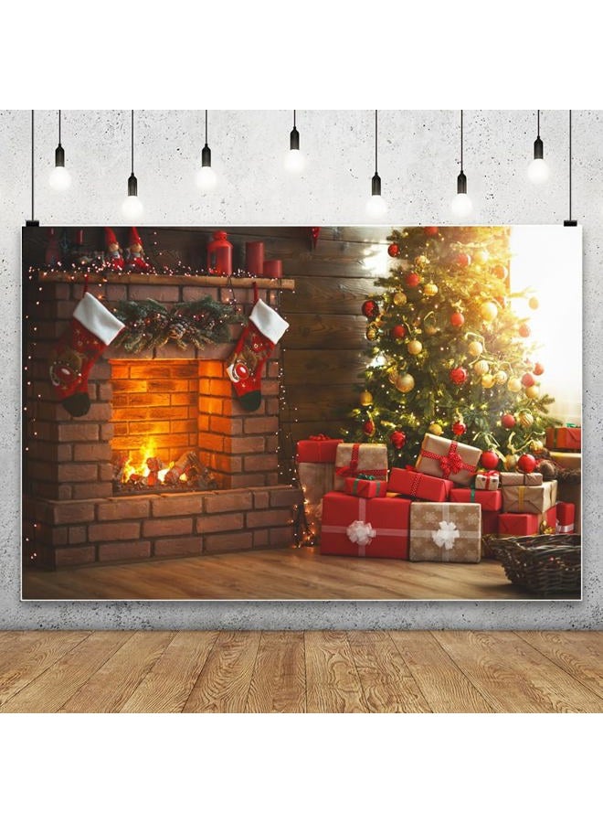AOFOTO 8x6ft Christmas Living Room Interior Decoration Backdrop New Year Tree Fireplace Xmas Gift Box Photography Background Holiday Festival Party Decor Photo Studio Props Vinyl Portrait Wallpaper - Image 2