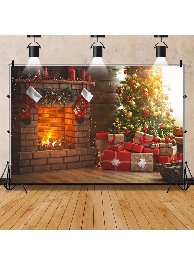 AOFOTO 8x6ft Christmas Living Room Interior Decoration Backdrop New Year Tree Fireplace Xmas Gift Box Photography Background Holiday Festival Party Decor Photo Studio Props Vinyl Portrait Wallpaper - Image 5