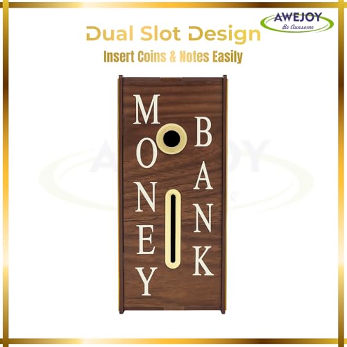 AWEJOY ₹1,00,000 Wooden Piggy Bank Money Saving Box | Piggy Box with Denomination Grid & Marker | Wooden Savings Bank for Adults & Kids | Removable Bottom Panel for Easy Cash Access - Image 2