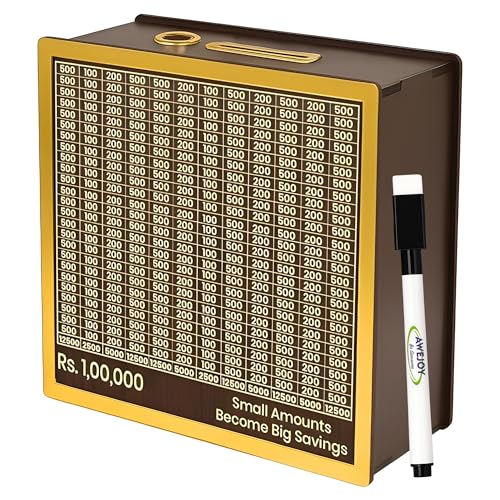 AWEJOY ₹1,00,000 Wooden Piggy Bank Money Saving Box | Piggy Box with Denomination Grid & Marker | Wooden Savings Bank for Adults & Kids | Removable Bottom Panel for Easy Cash Access - Image 1