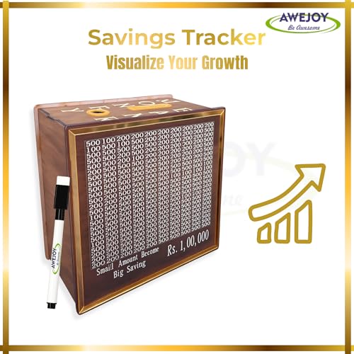 AWEJOY ₹1,00,000 Wooden Piggy Bank Money Saving Box | Piggy Box with Denomination Grid & Marker | Wooden Savings Bank for Adults & Kids | Removable Bottom Panel for Easy Cash Access - Image 5