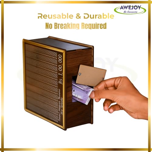 AWEJOY ₹1,00,000 Wooden Piggy Bank Money Saving Box | Piggy Box with Denomination Grid & Marker | Wooden Savings Bank for Adults & Kids | Removable Bottom Panel for Easy Cash Access - Image 3