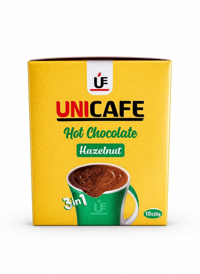 UniCafé UNİCAFE 3-in-1 Hazelnut Hot Chocolate Drink Mix - 10 Sachets x 20g - Instant Rich Cocoa Beverage with Hazelnut Flavor - Image 1