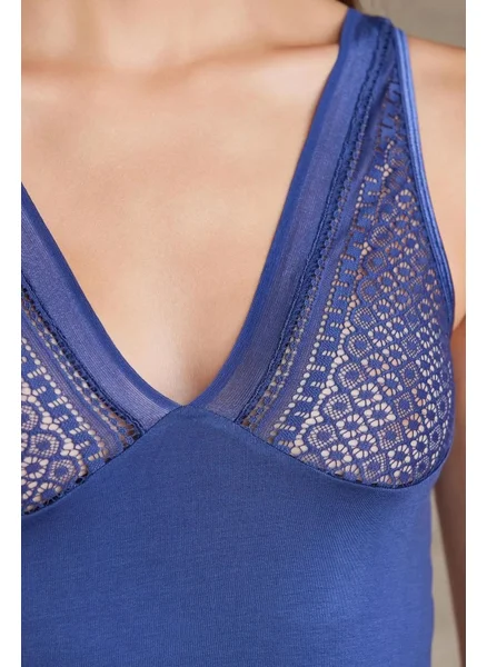 pierre cardin 320 Women's Thick Strap Lace Undershirt Panty Set-Navy Blue
