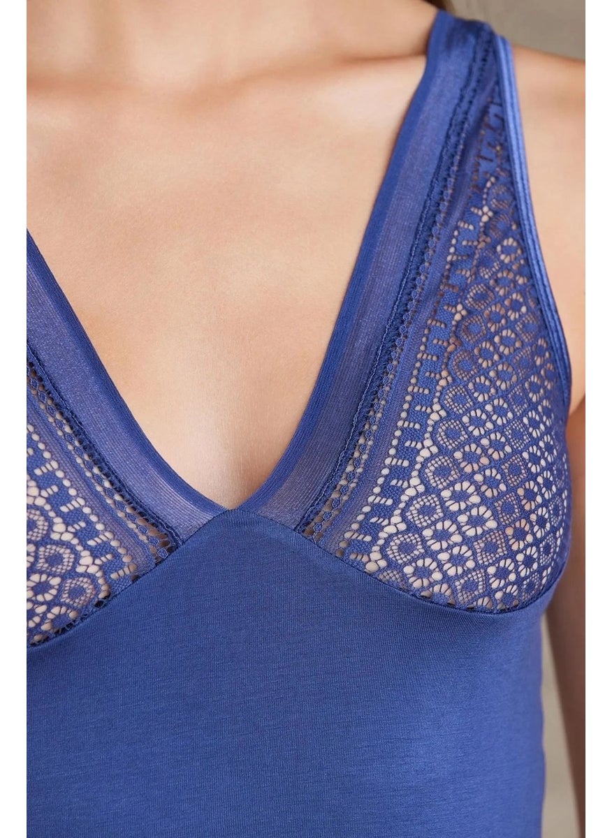 pierre cardin 320 Women's Thick Strap Lace Undershirt Panty Set-Navy Blue  - Image 1