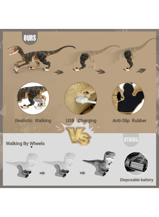 FRUSE Remote Control Jurassic Dinosaur Toys for Kids,2.4 Ghz Velociraptor Dinosaur RC Robot Toy,LED Light up Walking Roaring USB Rechargeable Dino Raptor for Kids - Image 2